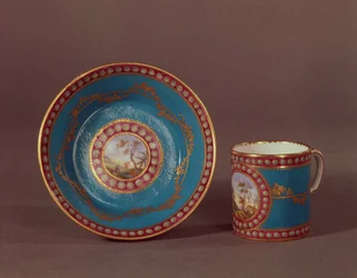 Sevres bleu celeste coffee cup and saucer, c.1780
